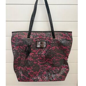 Betseyville‎ Sequin Tote Bag Pink Gray Floral Lightning Bolt Purse Handbag